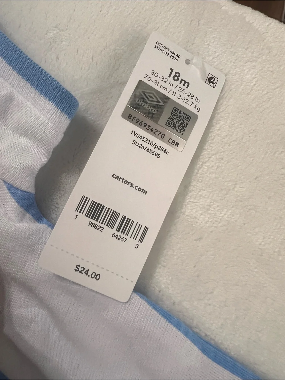 Umbro Argentina Baby Romper - Light Blue & White Stripes